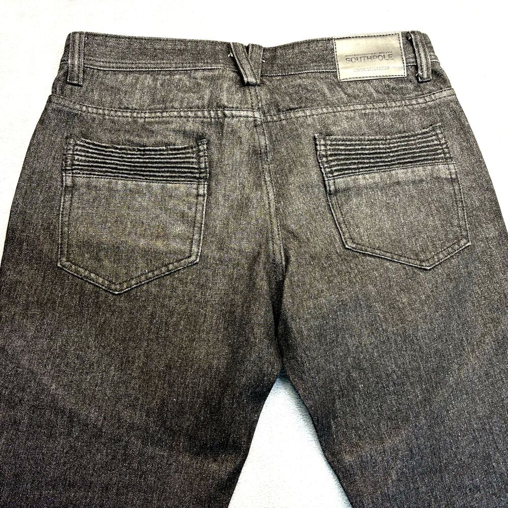 Southpole Mens Moto Jeans Size 34 Cotton Blend 5-Pocket Straight Leg Black - Picture 4 of 11